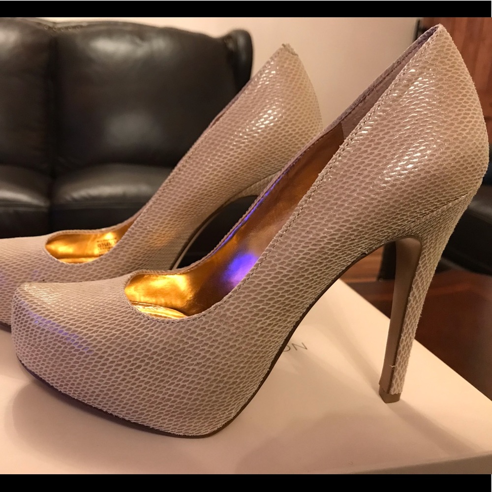 BCBG Nude Leather Platform Heels